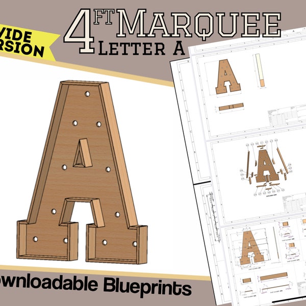 4ft Wide Version - Letter A - Build Plans & Blueprints - Digital Template for Wood/Plastic/MDF Giant Marquee Letters - Now With Mosaic Files