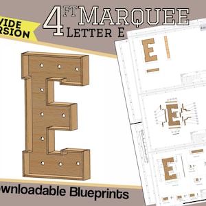 Versión de 4 pies de ancho - Planos y planos de construcción de la letra E - Plantilla digital para letras de marquesina de madera/plástico/MDF - Archivos de mosaico incluidos