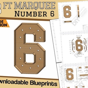 3ft Wide Version- Number 6 - Marquee Letter Build Plans & Blueprints - SVG/AI/DXF/Pdf + Mosaic Files - Build Your Own Giant Marquee Numbers