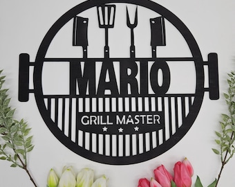Personalisiertes Grillmeister Schild BBQ-Geschenk für den Grill-Guru Schild für den Grillplatz Outdoorkücke Grillen Geschenk für Ihn