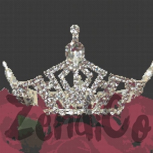 Pageant Crown Roses Cross Stitch Pattern 1 Instant PDF Download - Crown on Roses Cross Stitch Pattern