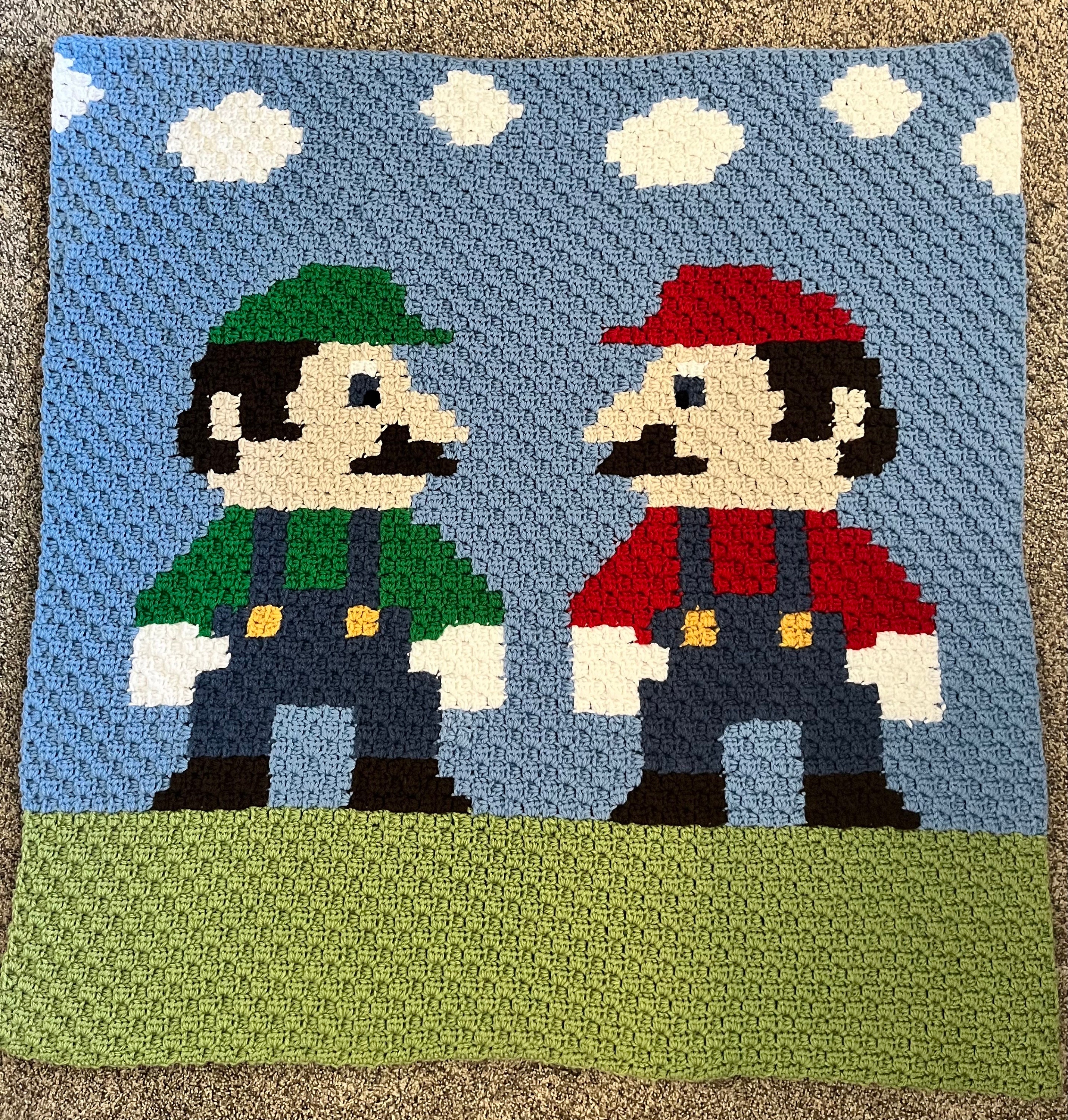 proud of my c2c Mario bros blanket! : r/crochet