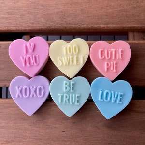 Candy Hearts Novelty Soap | Customizable | Box of 2 | Valentine's Day | Anniversary | Party Favor | Gifts for Her | Galentine's Day