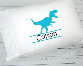 Personalized Dinosaur Pillow Case, Name Pillow for Kids, Dinosaur Gift, Gift for Girls, Gift for Boys, T-rex Tyrannosaurus Rex Kids Room