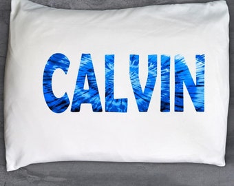 Personalized Pillow Case, Name Pillow for Kids, Name Pillowcase, Tie Dye Bedding, Personalized Gift for Kids, Gift for Boys, Tie Dye Pillow