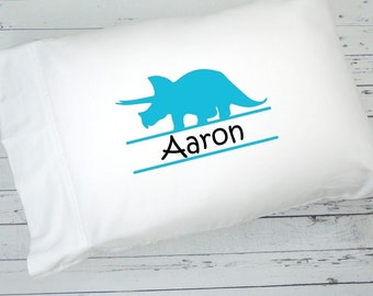 Personalized Dinosaur Pillow Case, Name Pillow for Kids, Dinosaur Gift, Gift for Girls, Gift for Boys, Triceratops Pillow for Kids Room