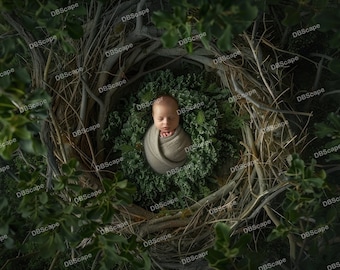 Spring Blossom Newborn Nest baby Magical Forest Flower Paradise, Photoshop Background, Digital Backdrop, Spring Floral, Photoshop Overlays