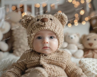 Telón de fondo digital ositos de peluche marrones recién nacidos, accesorio para recién nacidos con ositos de peluche. Fotografía de recién nacidos, Fondo digital, Superposiciones de Photoshop