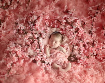 Cherry Blossoms Baby Photography Backdrop, Newborn Photo Prop, Digital Download, Baby Photography Background, Backdrop flowers
