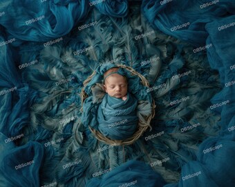 Newborn Digital Backdrop face insert, Feather Backdrop, Digital Newborn Backdrop, Blue Newborn Backdrop, Newborn Overlay, Newborn photo prop