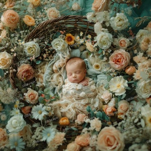 Newborn Digital Backdrops Wildflowers. Newborn Baby Composite, Photo Background, Photoshop overlays, Digital Background, Newborn overlays
