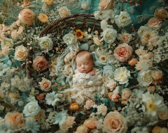Newborn Digital Backdrops Wildflowers. Newborn Baby Composite, Photo Background, Photoshop overlays, Digital Background, Newborn overlays