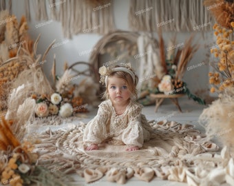 Dreamy Beige Boho Newborn Digital Background for Stunning Portraits, Photography overlay, Digital Background, Photoshop Overlay