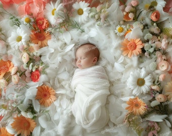 Digital Backdrop Newborn flower, Newborn Overlay Spring Blossom Field, Spring Floral, Digital background, Photoshop Overlays