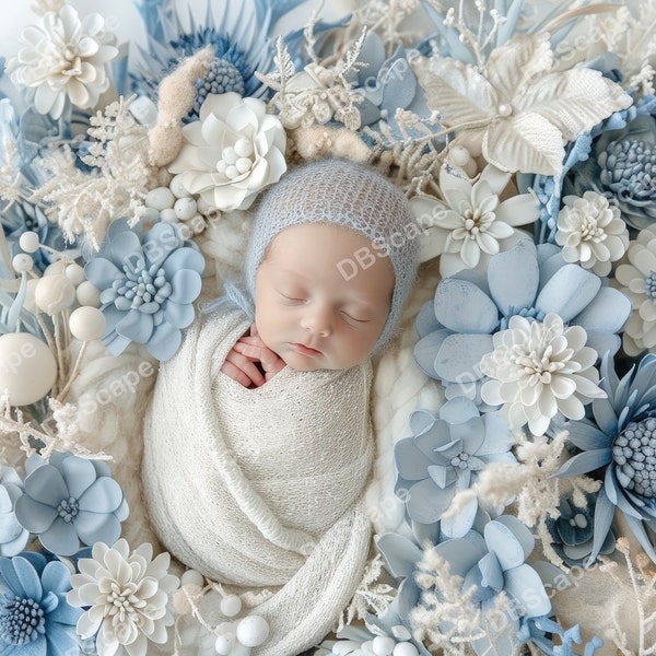 Digital Backdrop Newborn blue flower, Baby Magical Newborn, Digital background, Newborn Backdrop, Newborn photo prop, Backdrop flower