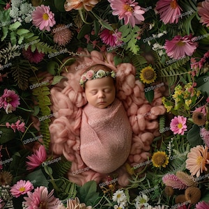 Newborn Digital Backdrops Wildflowers. Newborn Baby Composite, Photo Background, Photoshop overlays, Digital Background, Newborn overlays