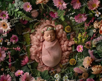 Newborn Digital Backdrops Wildflowers. Newborn Baby Composite, Photo Background, Photoshop overlays, Digital Background, Newborn overlays