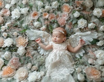 Newborn Photography Prop: Angelic Wings Digital Backdrop, PNG Overlay, Composite Background, Overhead Prop for Newborn Photography