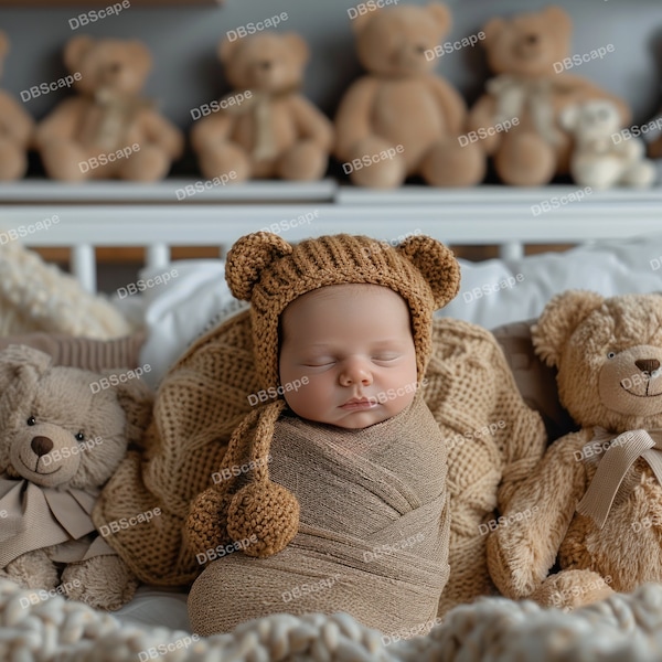 Digital Backdrop Newborn brown teddy bears Face insert, Newborn Prop, Newborn Photography, Digital background, Photoshop Overlays