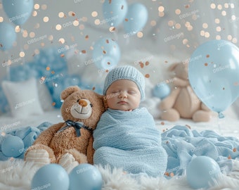 Digital Backdrop Newborn brown teddy bears, Newborn Prop With Teddy Bears. Newborn Photography, Overhead, Newborn PNG, Composite