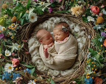 Baby Nest Wildflower Wonderland, Spring Flower Digital Backdrop, Photoshop Overlay, Spring Floral, Digital background, Photoshop Overlay