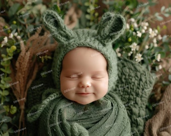 Face Insert Newborn Digital Backdrop, Newborn bunny hat, Newborn bunny bonnet, Digital Backdrop, Newborn Photography Composite