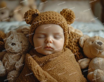 Digital Backdrop Newborn brown teddy bears Face insert, Newborn Prop, Newborn Photography, Digital background, Photoshop Overlays