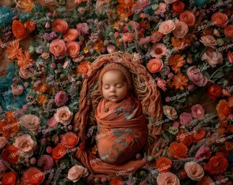 Digital Backdrop Newborn flower, Newborn Overlay Spring Blossom Field, face insert, Digital background, Photoshop Overlays, Newborn Boho