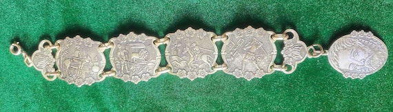 Vintage Silvertone Don Quixote Story Panel Bracelet
