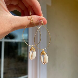 24k Gold Plated and Sterling Silver Ear Wire Cowrie Shell Earrings ...