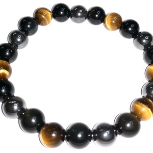 Tiger Eye Triple Protection Hematite And Black Obsidian Bracelet 8Mm Sz 7