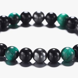 Green Tiger eye - obsidian - hematite triple protection BRACELET SZ 7