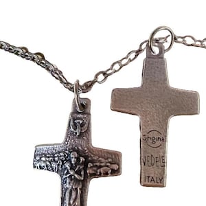 Pope Saint Francis Cross Necklace reads Italy Original Vedele in the back of the miraculous cross