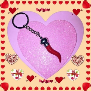 Italian Horn Keychain: Enameled Steel Cornetto, Lucky Amulet