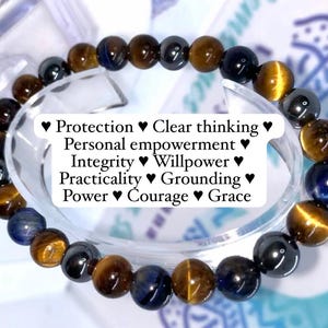 Yellow - blue Hawk’s Tiger Eye Triple Protection Bracelet size 7 inch