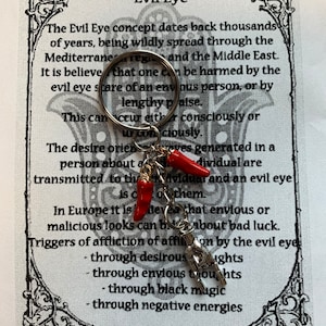 Italian Cornicello Mano Cornuta Hamsa Amulet Trio Keychain with Malocchio Chant Translation and Lucky Horseshoe Gifts