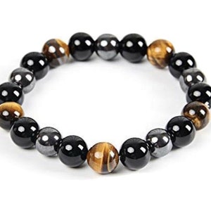 Tiger Eye Triple Protection Hematite And Black Obsidian Bracelet 8Mm Sz 7 Fast S