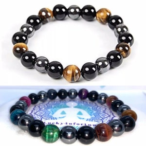 Tiger Eye Triple Protection Hematite Obsidian Bracele 2 Sets All Colors Tiger eye