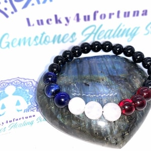 Red Garnet White Jade Blue Tiger Eye Bracelet Protective Bracelet 7 angel charm gift