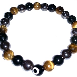 Tiger Eye Quadruple Protection Hematite And Black Obsidian Bracelet