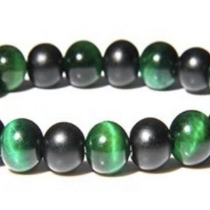 Tiger Eye Green - Black Obsidian Bracelet - Protective Bracelet Sz 7