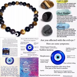 Tiger Eye Quadruple Protection Hematite and Black Obsidian Bracelet Size 7 8mm