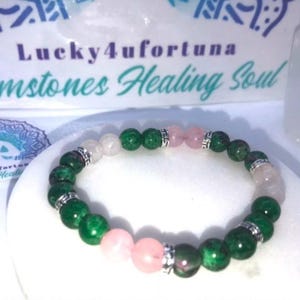 Twin Flame Bracelet Relationship size 7  gemstones Rose Quartz / Ruby Zoisite / Green Aventurine