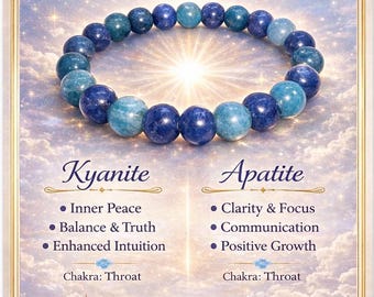 Kyanite Apatite Bracelet – Throat Chakra Gemstone for Clarity, Communication, Peace