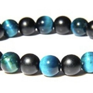 Tiger Eye Peacock Blue - Black Obsidian Bracelet - Protective Bracelet 7