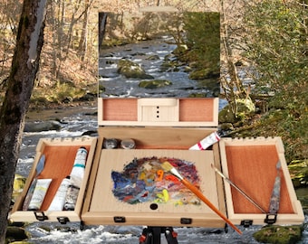 Pochade Box for Plein Air Painting. Oil Painting Box, Outdoor Painting Kit. Solid Wood Paint Box. Gouache painting pallet ,Gift for Artists,