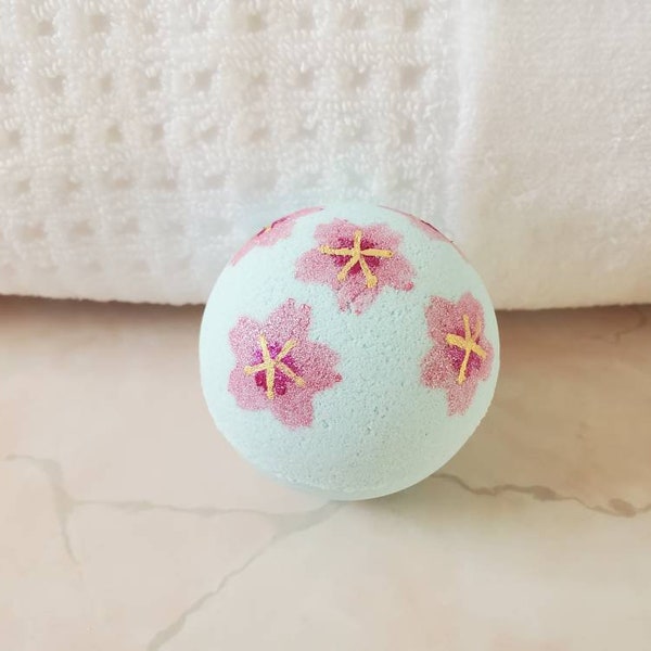 Sakura Bath Bomb Bath Fizzy. Cherry Blossoms Scented Bath Bomb. Painted Vegan Bath Bombs. Cruelty Free Bath Bombs. Fun and Relaxing Gift