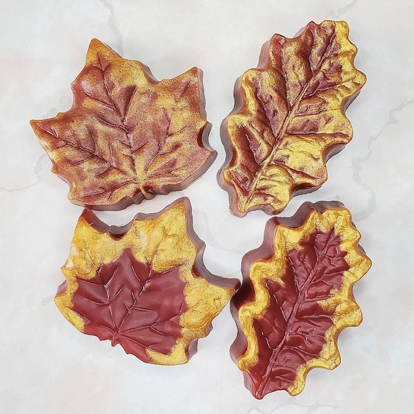 Fall Leaves Soap with Gold Accents. Autumn Leaves Soap. Decorative Oak and Maple Leaf Shaped Soap. Souvenir Soap. Vegan Soap. Unique Soap.