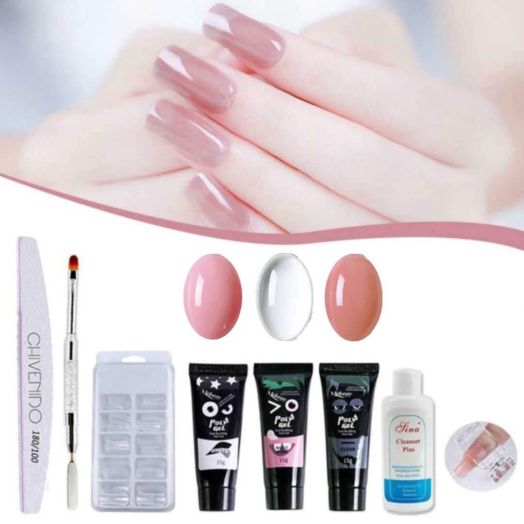 3 Colors Pack Acrylic Nails Poly Gel Extension Builder Fake Nails Kit, Nail Tips Kit, Nail Forms Kit, Polygel Nails Molds Kit