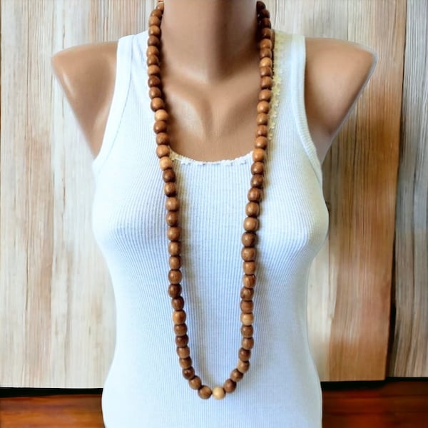 Long wooden beaded necklace,Eco Chunky wooden necklace,Wood bead necklace,Long big bold necklace,Natural Wood necklace,Long Boho necklace